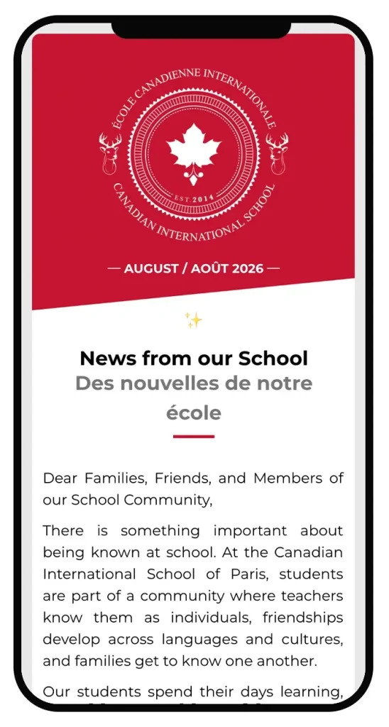 Canadian Bilingual School of Paris - Newsletter Août/August 2026