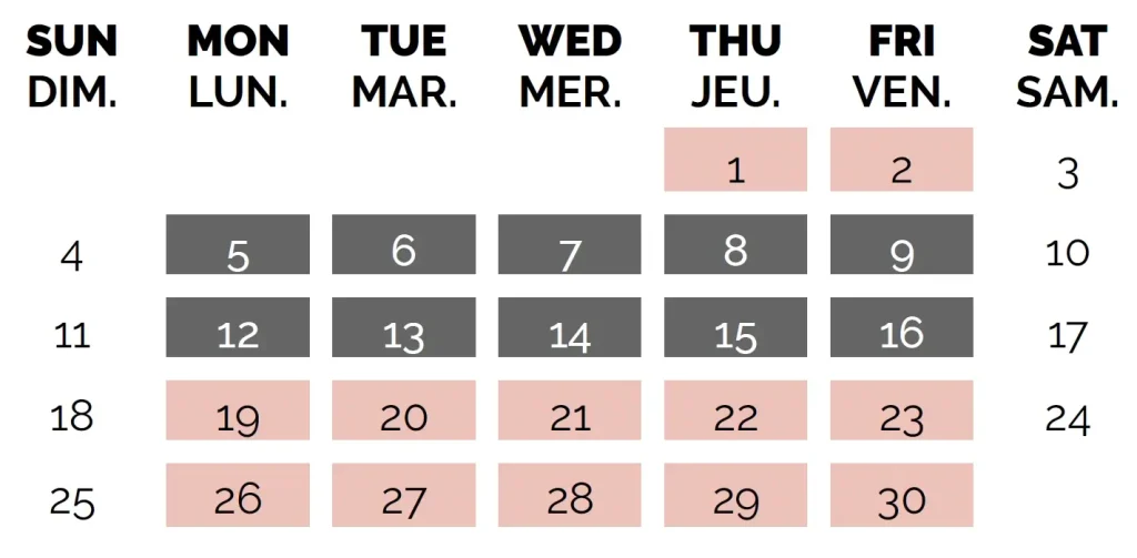Calendrier scolaire avril 2027 – École Canadienne Internationale de Paris