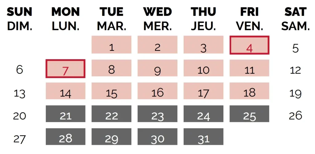 Calendrier scolaire decembre 2026 – École Canadienne Internationale de Paris