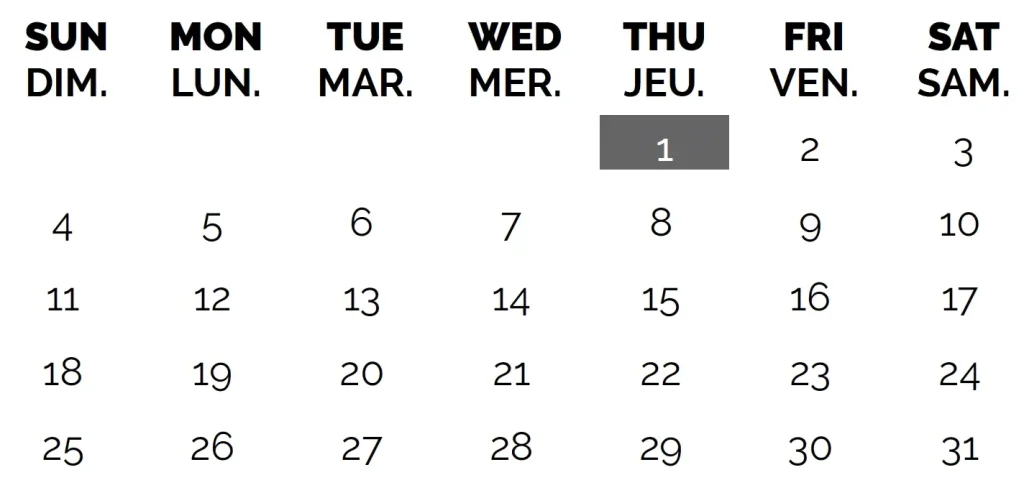 Calendrier scolaire juillet 2027 – École Canadienne Internationale de Paris