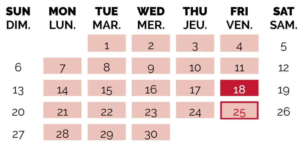 Calendrier scolaire juin 2027 – École Canadienne Internationale de Paris