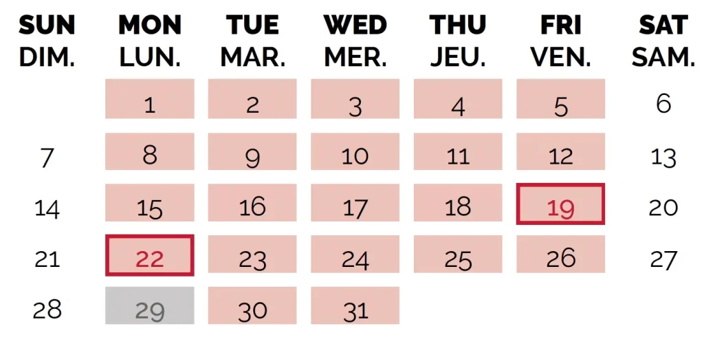Calendrier scolaire mars 2027 – École Canadienne Internationale de Paris