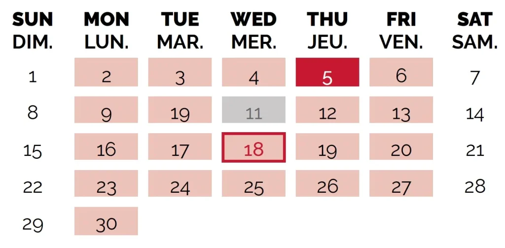 Calendrier scolaire novembre 2026 – École Canadienne Internationale de Paris