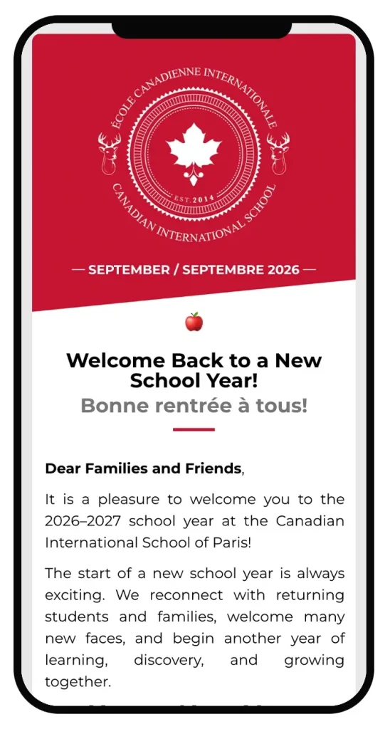 Canadian Bilingual School of Paris - Newsletter Septembre/September 2026